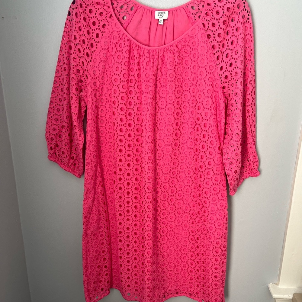 Crown & Ivy Pink Embellished Puff Sleeve Mini Dress